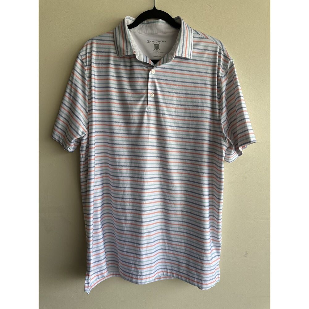 Hickey Freeman Golf Polo Shirt Men’s Large Striped Performance Stretch Polo